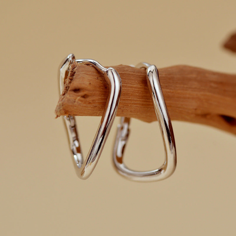“Abstract Form” S925 Sterling Silver Irregular Geometric Hoop Earrings