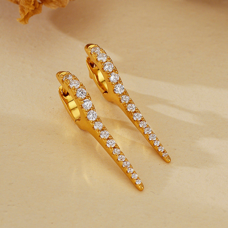 “Studded Edge Luxe” S925 Sterling Silver Geometric Huggie Hoop Earrings with Sparkling Accents