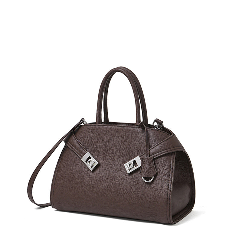 Women's Lychee-Grain Cowhide Double-Buckle Convertible Tote