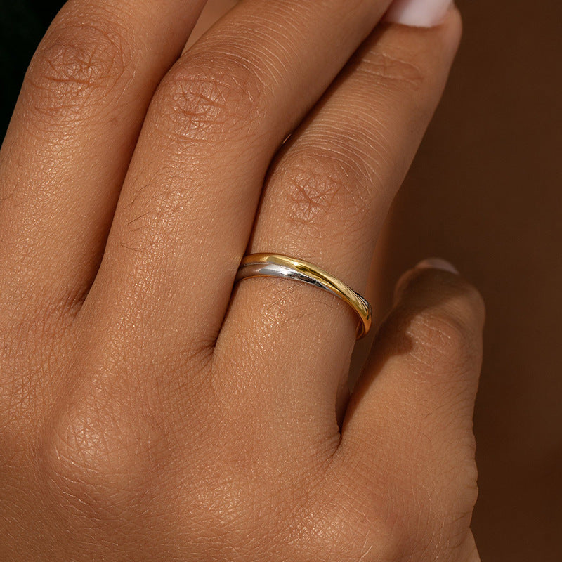 “Twist Duo” S925 Sterling Silver Two-Tone Crossed Ring