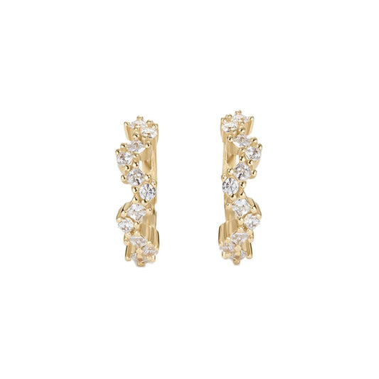 “Wave Eclat” S925 Sterling Silver Wavy Hoop Earrings with Sparkling Accents