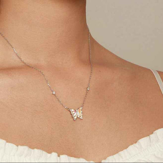 925 Sterling Silver Iridescent Butterfly Necklace and Earrings Set