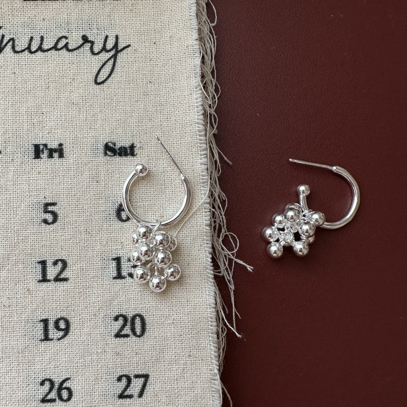925 Sterling Silver Silver Grapes Earrings Minimalist Cluster Stud Earrings