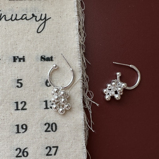 925 Sterling Silver Silver Grapes Earrings Minimalist Cluster Stud Earrings