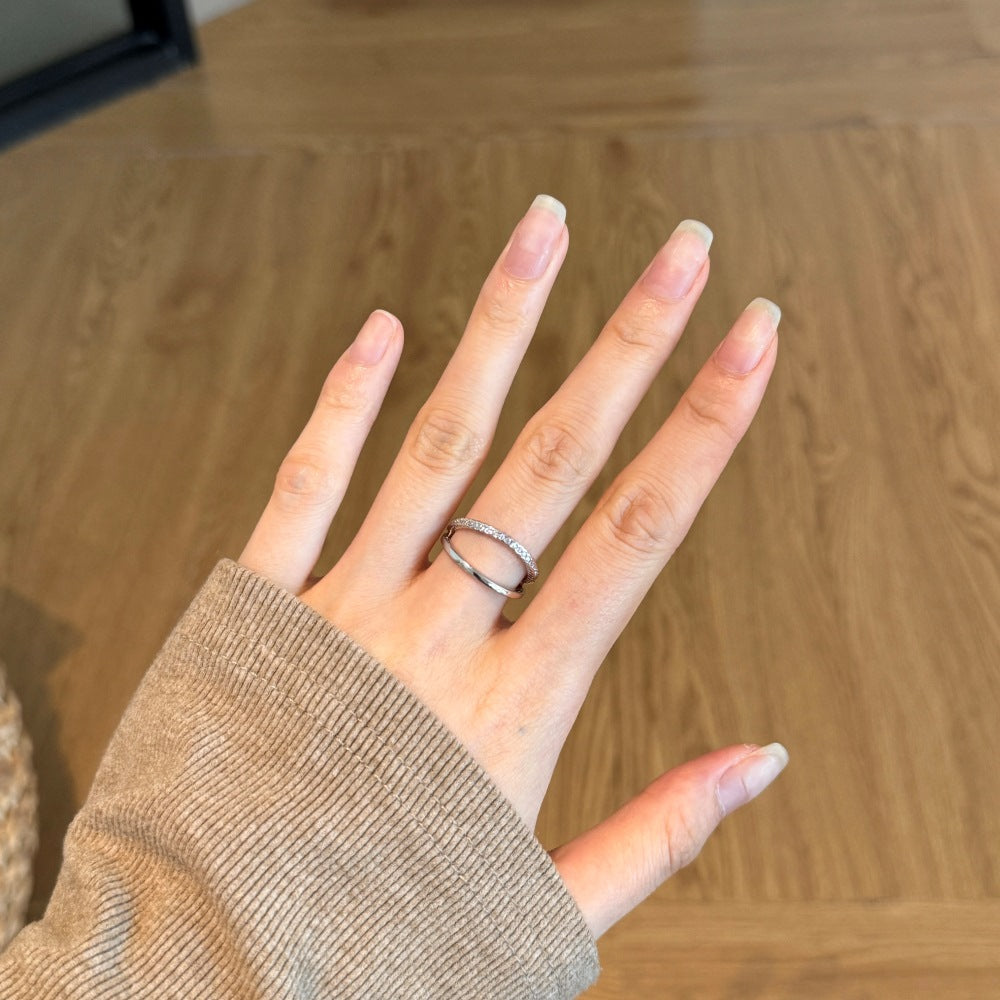 Lumière Line Sculptural Stackable Ring Collection with Zircon Accents, S925 Sterling Silver