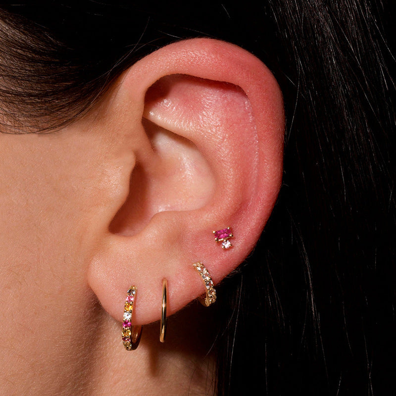 “Prismatic Gleam” S925 Sterling Silver Multicolor Zircon Huggie Hoop Earrings