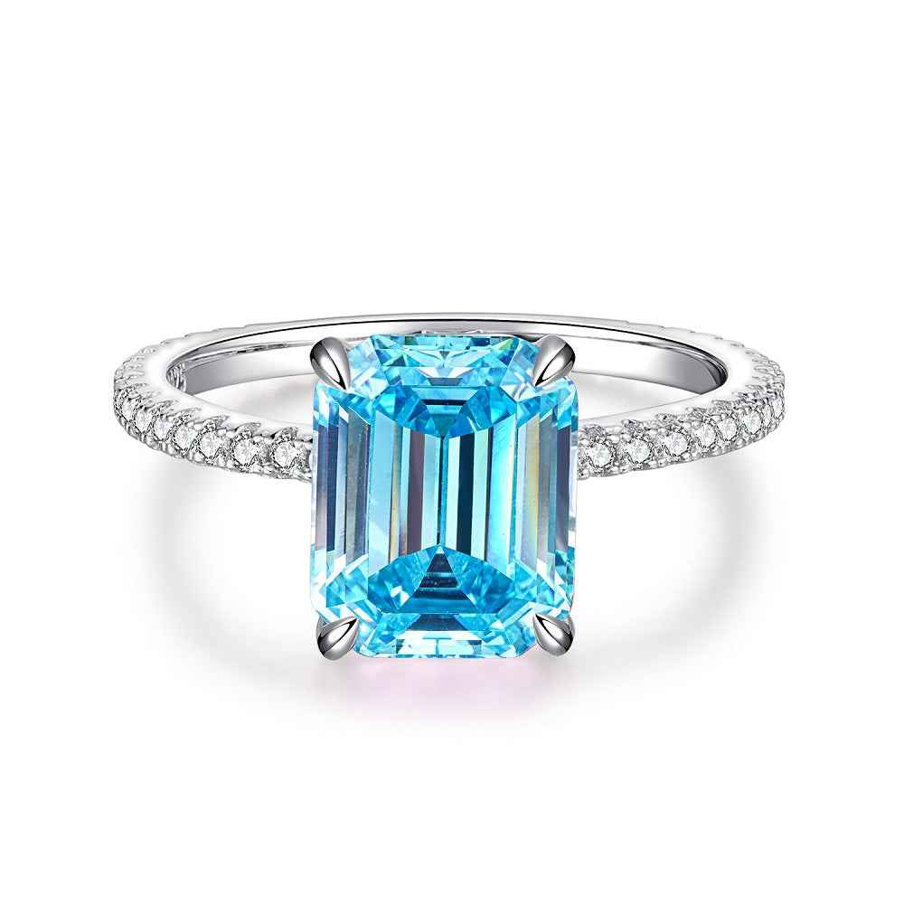 925 Sterling Silver Emerald-Cut Zircon Ring – Crystal Aurora