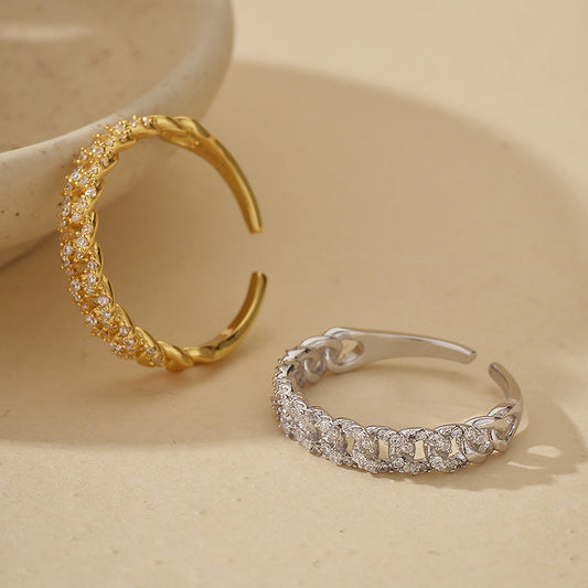 “Twistlight” S925 Sterling Silver Open Adjustable Pave Zircon Ring