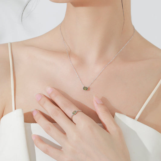 Olive Glow Green Zircon Necklace Ring Set 925 Sterling Silver