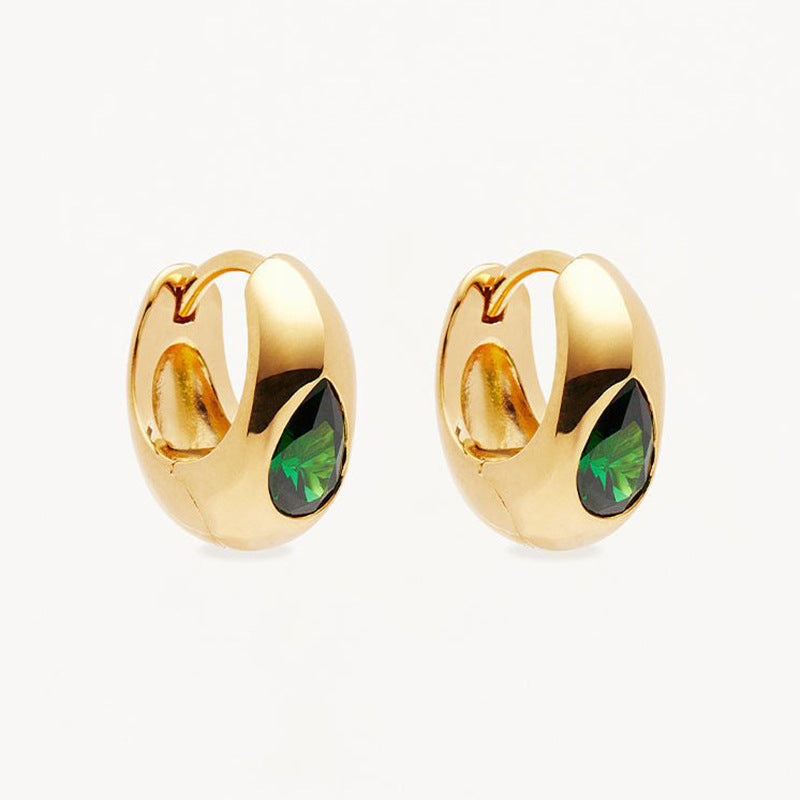 “Emerald Teardrop” S925 Sterling Silver Green Zircon Huggie Hoop Earrings