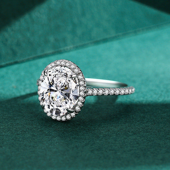 Imperial Halo Oval Zircon Halo Ring 925 Sterling Silver
