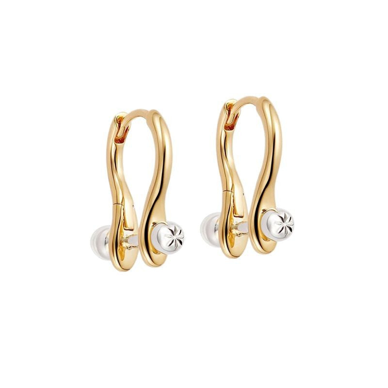 “Golden Contour” S925 Sterling Silver Two-Tone Geometric Hoop Earrings