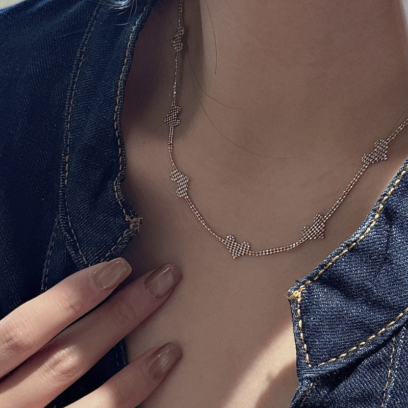 S925 Sterling Silver Heartlink Necklace Bracelet Set Retro Heart Chain Jewelry