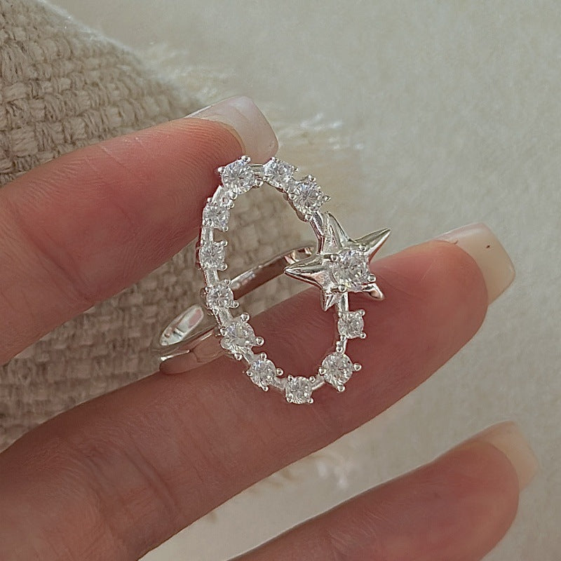 S925 Sterling Silver Starlit Charm Ring Adjustable Star Zircon Open Ring