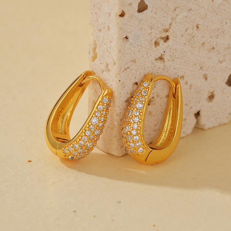“U-Shaped Brilliance” S925 Sterling Silver Full-Pavé Zircon Huggie Hoop Earrings