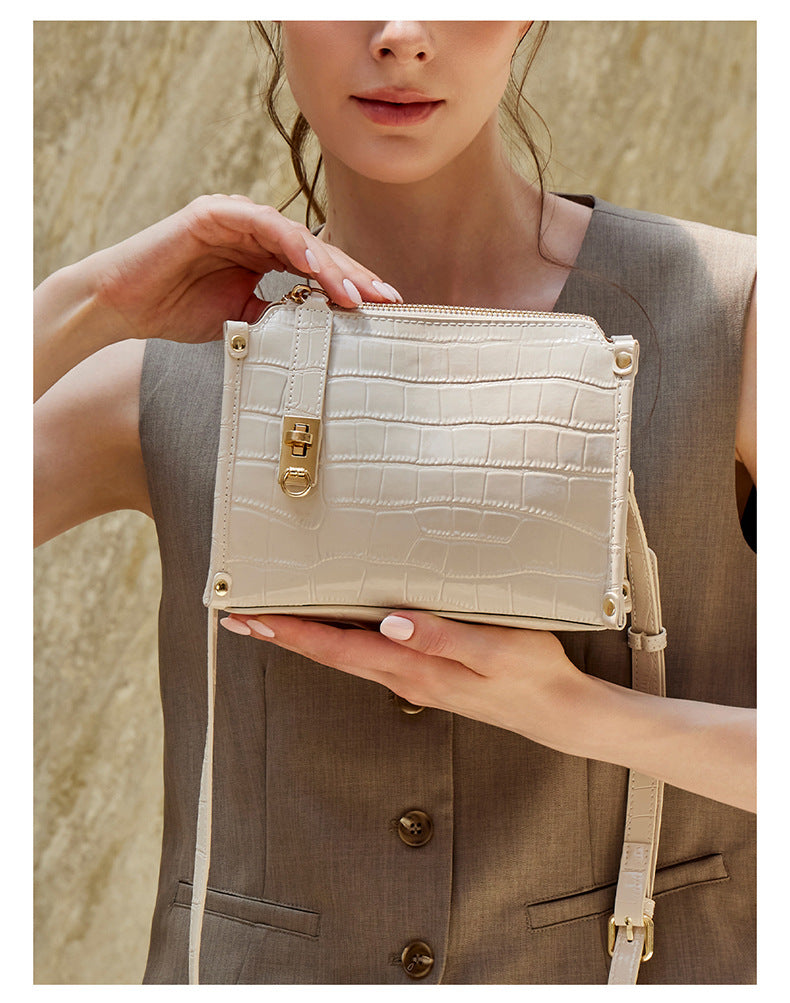 Women's Glossy Croc-Embossed Cowhide Structured Satchel