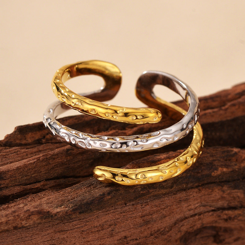 “Dual Tone” S925 Sterling Silver Open Adjustable Textured Ring