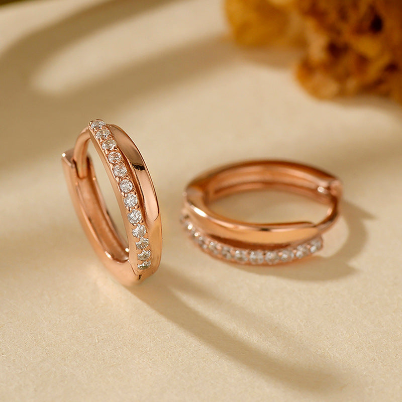 “Linework Spark” S925 Sterling Silver Pavé Geometric Huggie Hoop Earrings