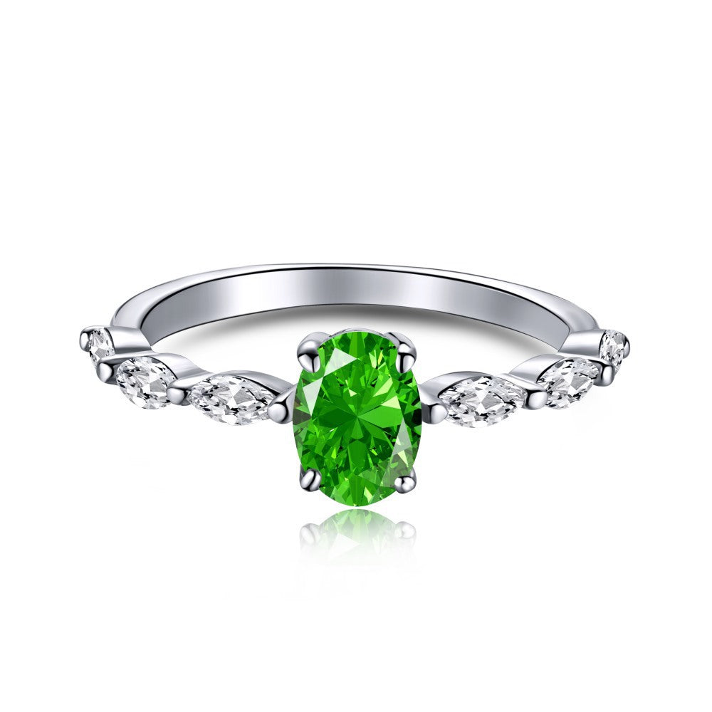 Verdant Promise Oval Green Zircon Engagement Ring in S925 Sterling Silver