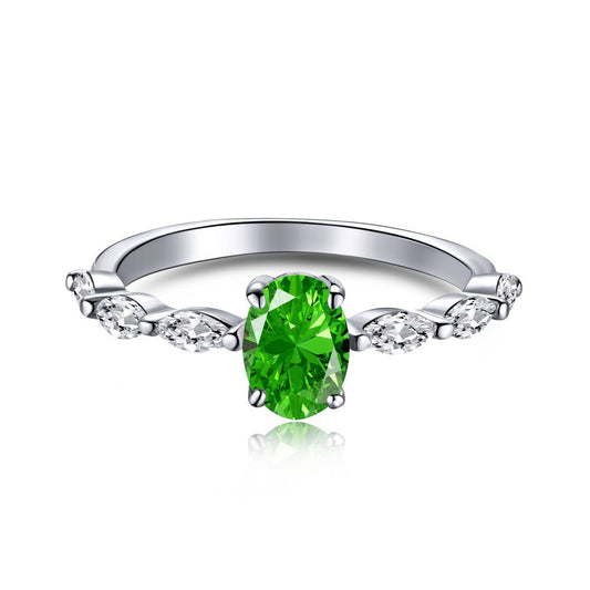 Verdant Promise Oval Green Zircon Engagement Ring in S925 Sterling Silver