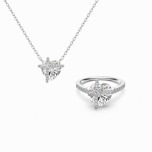 925 Sterling Silver Heart Cubic Zirconia Necklace & Ring Set – Heartbound Promise