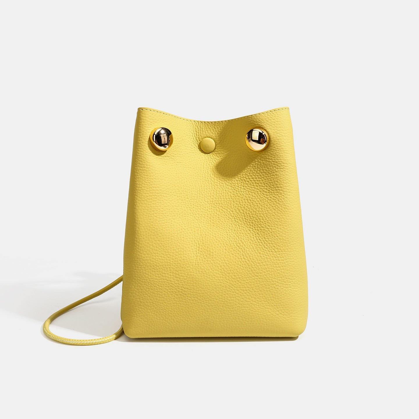 Women's Pebbled Cowhide Drawstring Phone Bag with Gold Accents