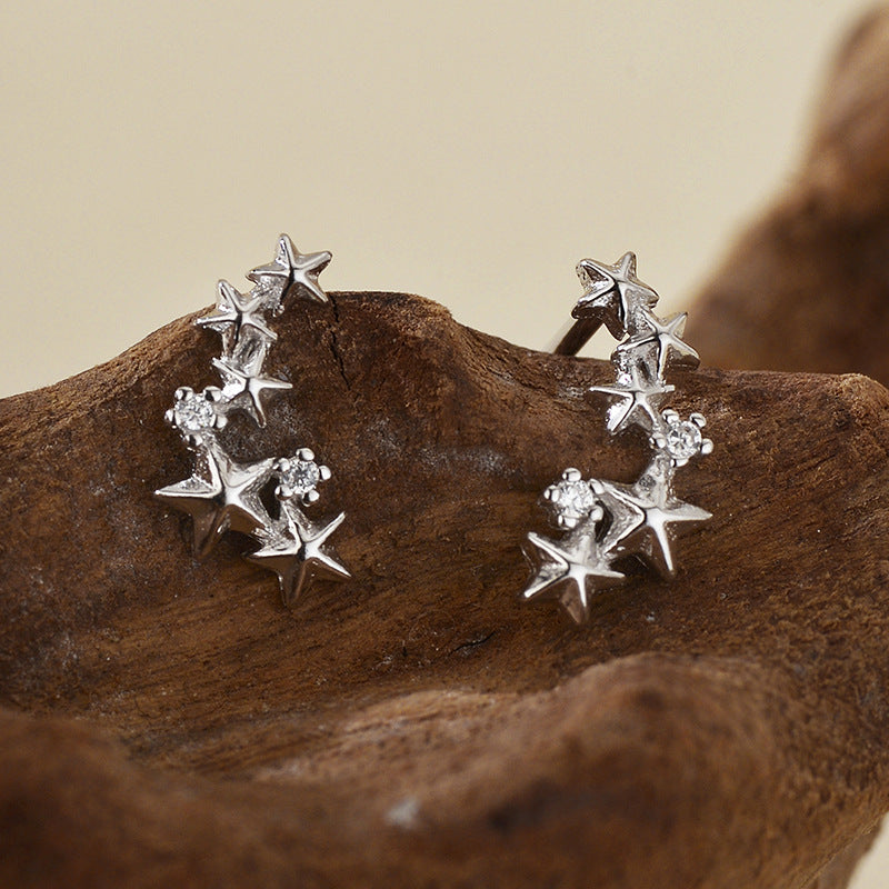 “Starlit Glow” S925 Sterling Silver Sparkling Star Stud Earrings