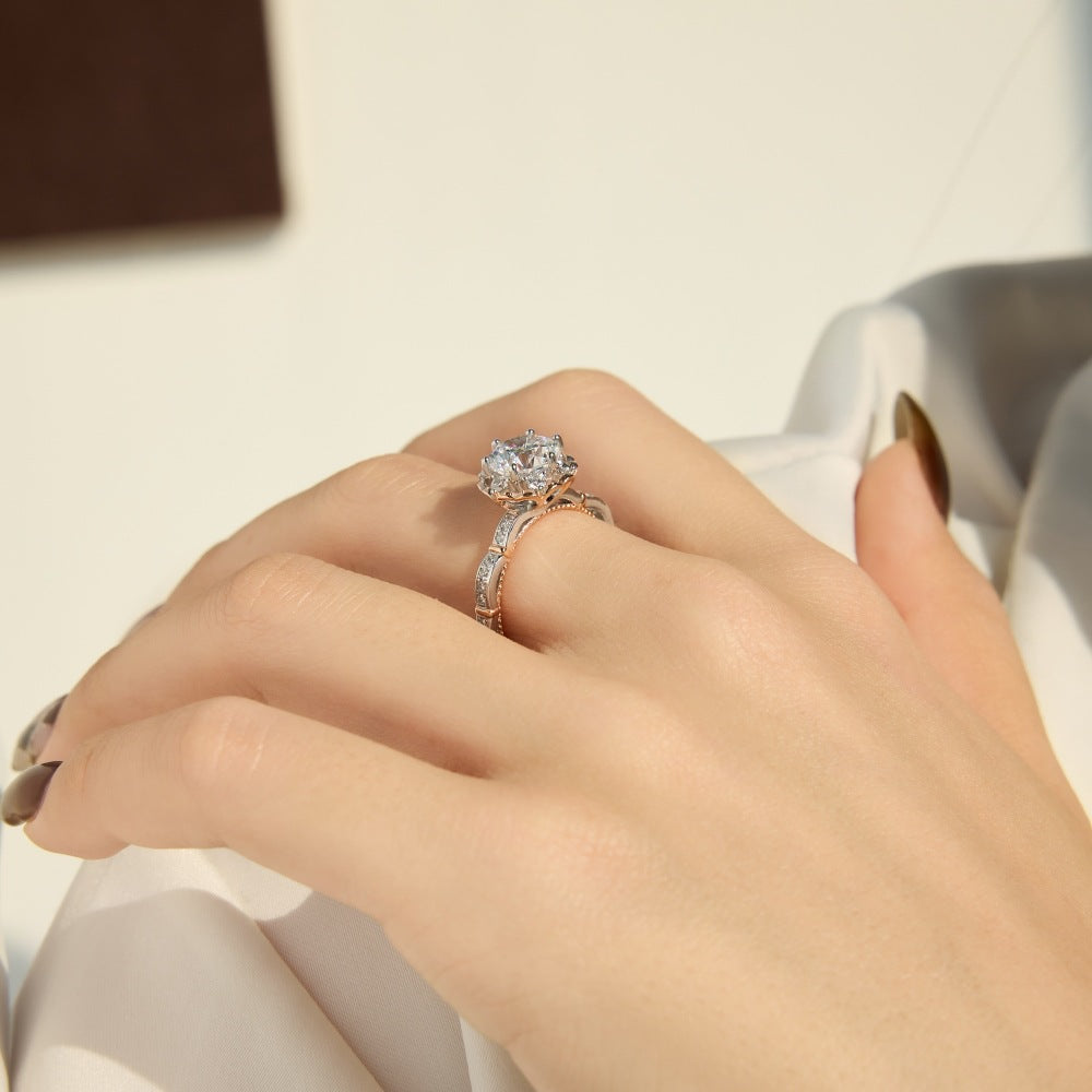 925 Sterling Silver 8mm Cubic Zirconia Crown Engagement Ring – Rosé Crown