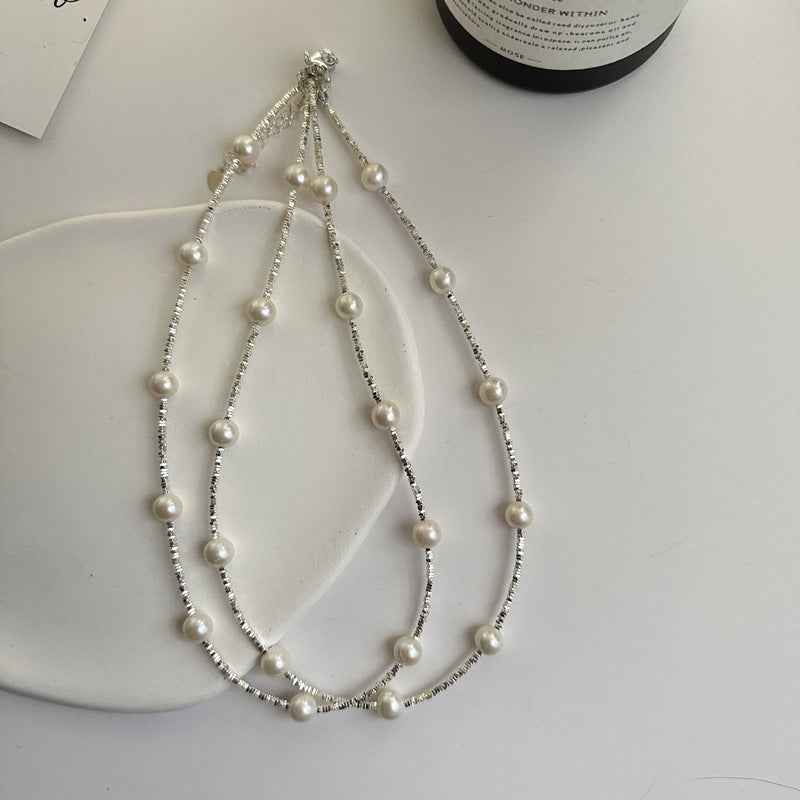 S925 Sterling Silver Freshwater Pearl Necklace and Bracelet Set Adjustable