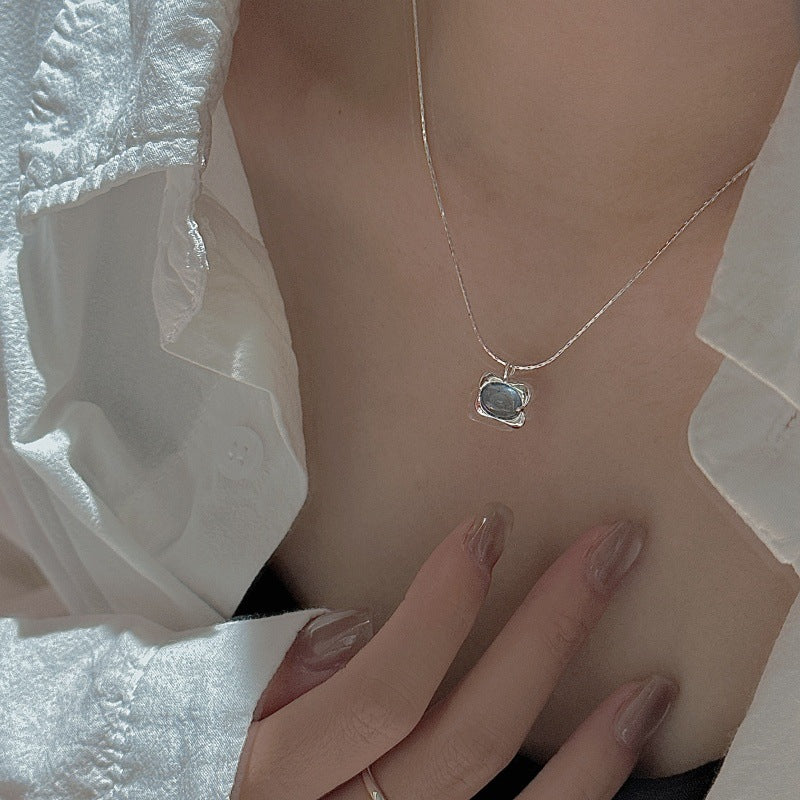 Ocean Breeze S925 Sterling Silver Aquamarine Necklace Aurora Star Zircon Pendant
