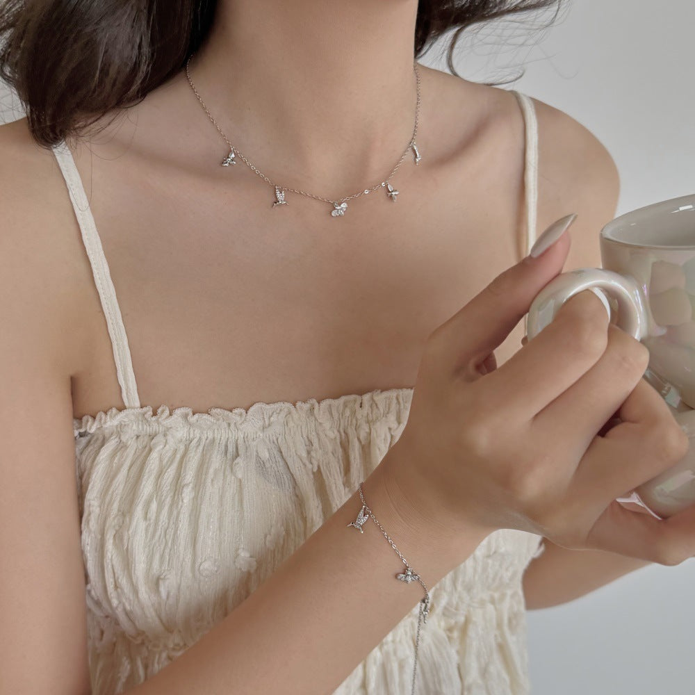“Firefly Hummingbird” S925 Sterling Silver Zircon Necklace & Bracelet Set