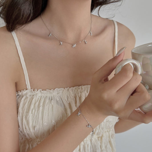 “Firefly Hummingbird” S925 Sterling Silver Zircon Necklace & Bracelet Set