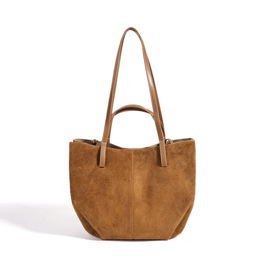 Women's Genuine Suede Tote Bag with Detachable Pouches
