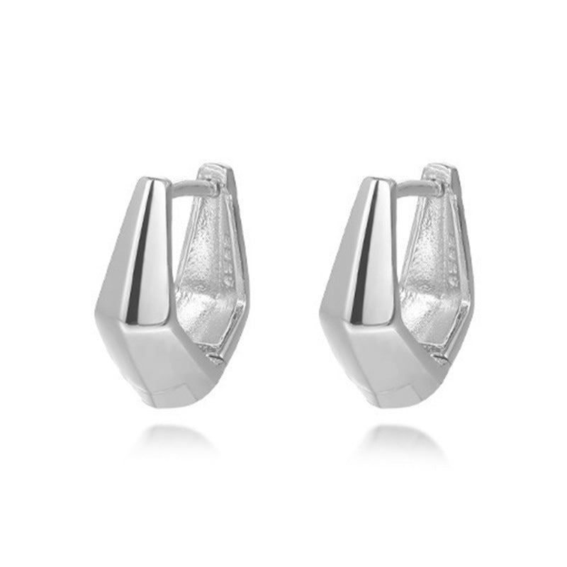 “Angular Muse” S925 Sterling Silver Irregular Geometric Hoop Earrings