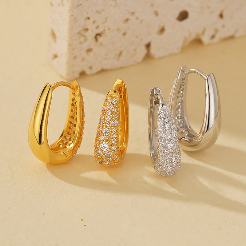 “U-Shaped Brilliance” S925 Sterling Silver Full-Pavé Zircon Huggie Hoop Earrings