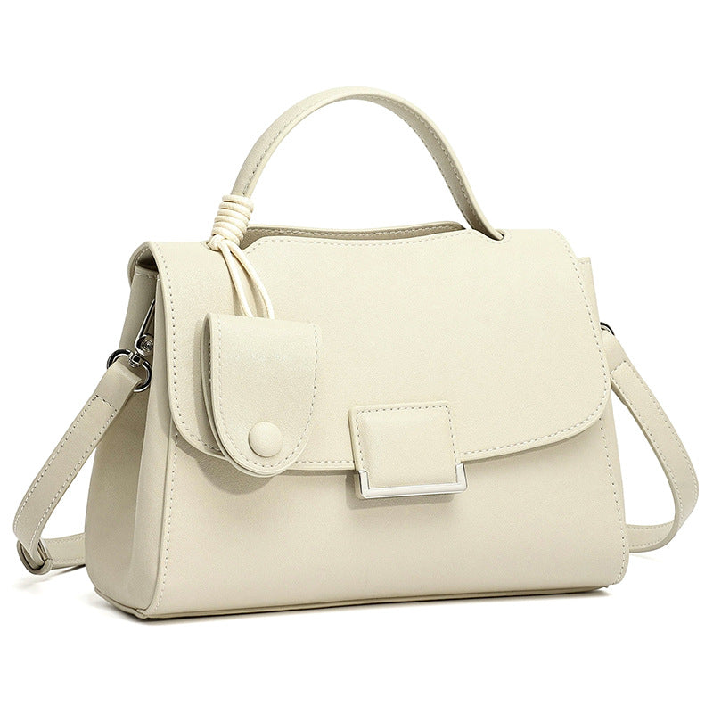 Women's Genuine Leather Square Flap Bag with Magnetic Closure