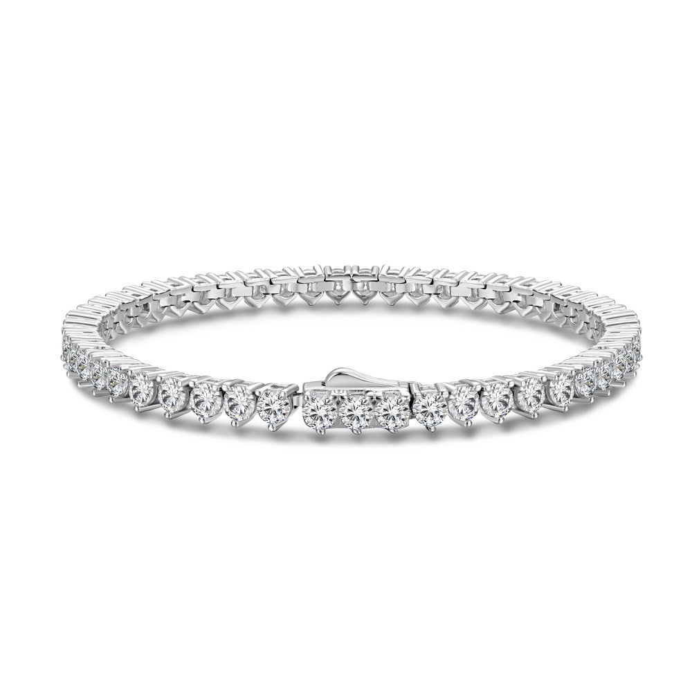 “Heartline Tennis” S925 Sterling Silver Geometric Heart Tennis Bracelet