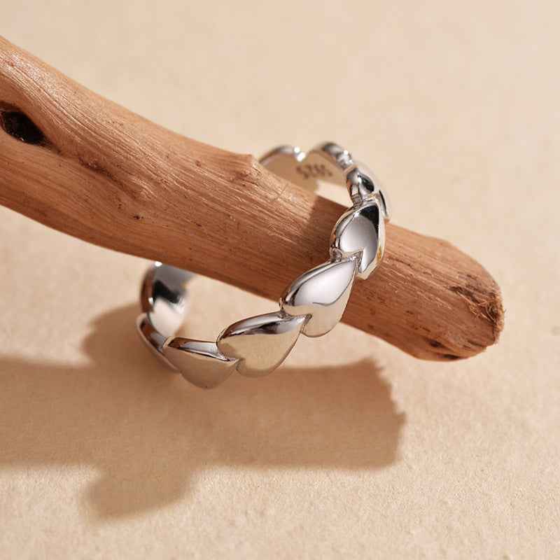 925 Sterling Silver Linked Hearts Open Heart Ring Gold Platinum Plated