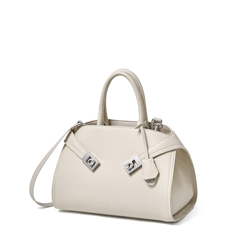 Women's Lychee-Grain Cowhide Double-Buckle Convertible Tote