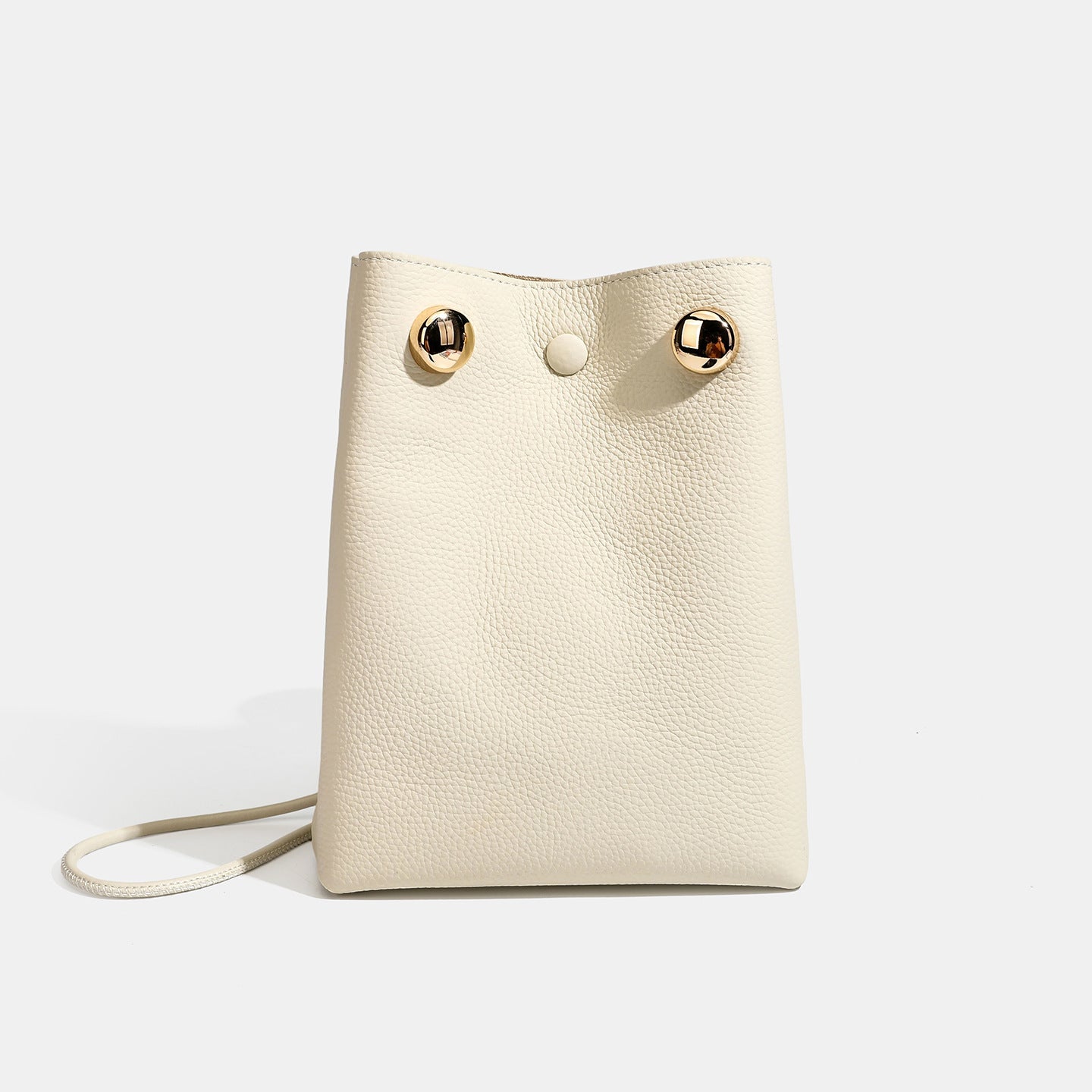 Women's Pebbled Cowhide Drawstring Phone Bag with Gold Accents