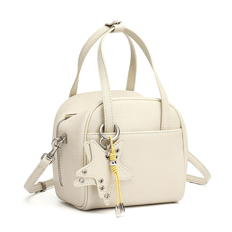 Women's Genuine Leather Mini Boston Bag with Star Charm