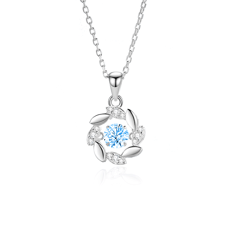 925 Sterling Silver Blue Zircon Moving Pendant Necklace – Lucky Sheaf