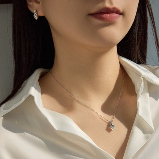 925 Sterling Silver Teddy Bear Heart Necklace & Earrings Set – Sweet Bear Spark