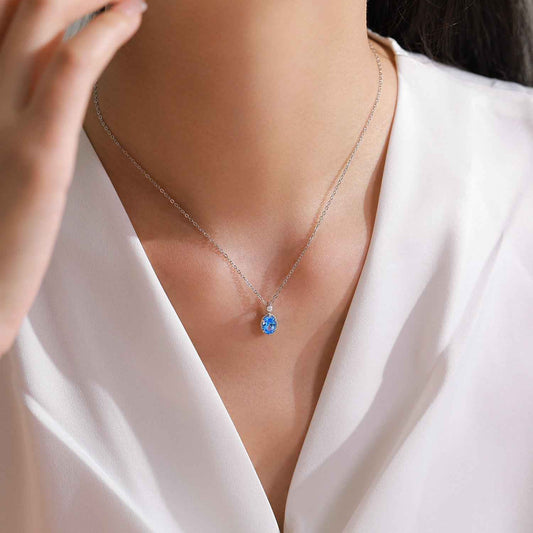 Azure Stardrop Blue Zircon Necklace & Drop Earrings Set 925 Sterling Silver