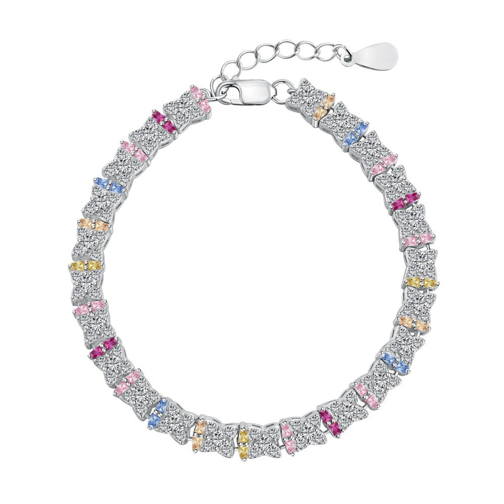 “Dopamine Bloom” S925 Sterling Silver Colorful Heart & Floral Bracelet