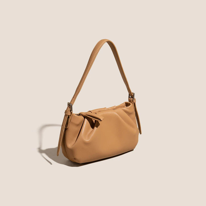 Women's Soft Cowhide Ruched Hobo Bag with Adjustable Strap