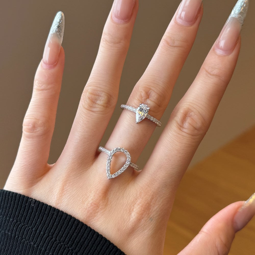 Twin Tear Grace S925 Silver Pear Cut Zircon Ring Set
