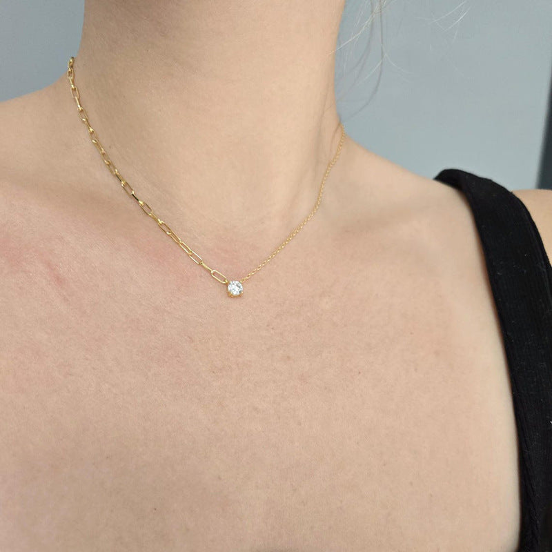 “Luxe Line” S925 Sterling Silver Zircon Irregular Chain Necklace