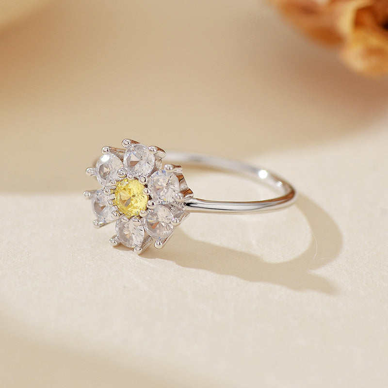“Bloom Duo” S925 Sterling Silver Two-Tone Zircon Flower Ring