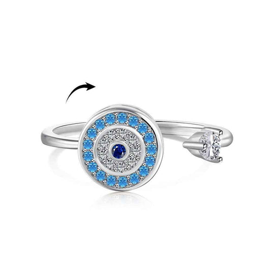 Azure Guardian Rotating Evil Eye Open Ring 925 Sterling Silver
